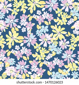 Floral bouquet vector pattern with small flowers and leaves