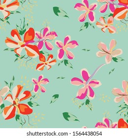 Floral bouquet vector pattern with small flowers and leaves. seamless background