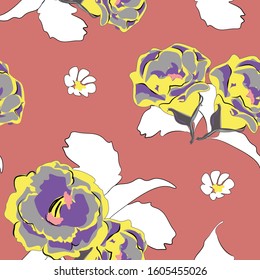 Floral bouquet vector pattern with small flowers and leaves. seamless background. Gloxinia flowering.