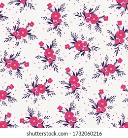 Floral bouquet vector pattern with small flowers and leaves, Elegant template for fashion prints