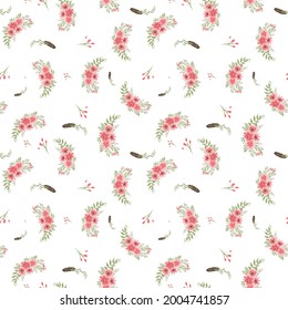 Patrón vectorial de ramos florales con flores y hojas pequeñas