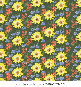 Floral bouquet vector pattern with small flowers and leaves