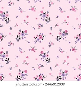 Patrón sin costuras de Vector de ramo floral con Pequeñas flores y hojas. Diseño de arte digital para papel de regalo de Fondo de pantalla textil de tela