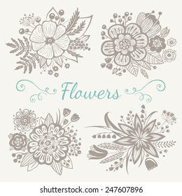 Floral bouquets. Decorative vector elements