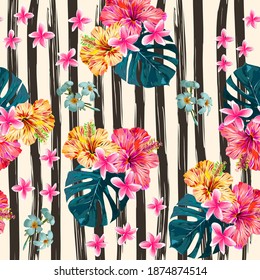 Floral bouquets pattern on line background repeating print for fabric