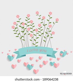 Floral bouquets with ribbon and heart, vector illustration.