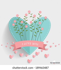 Floral bouquets and ribbon   heart  vector illustration 