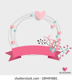 Floral bouquets and ribbon   heart  vector illustration 