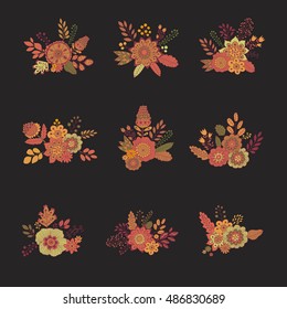 Floral bouquets vector illustration, flower set