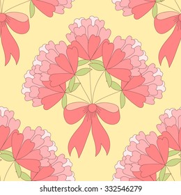 Floral bow vector seamless pattern. Wedding colorful bouquet.