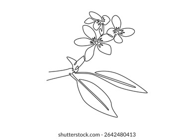 Floral con concepto de rama. Diseño de dibujo de línea única. Ilustración gráfica de Vector