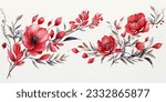floral branch. Flower red, burgundy, purple rose, green leaves. Wedding concept with flowers. Floral poster, invite. Vector arrangements for greeting card or invitation design