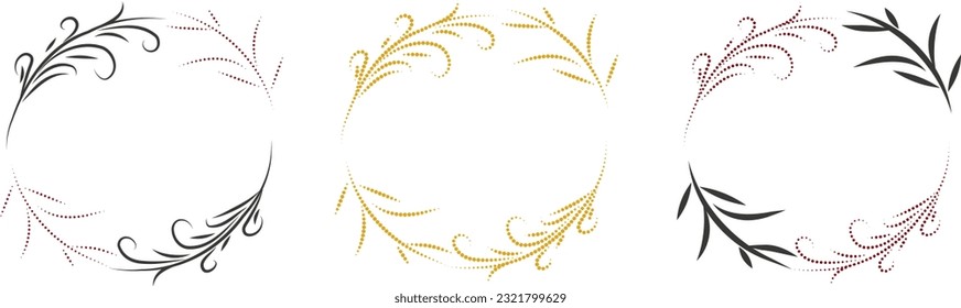 Floral branch frames wreaths with leaves. Elegant logo template. Vector illustration for labels, branding business identity, wedding invitation