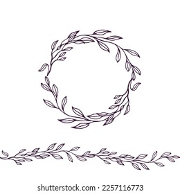 Floral branch leaves and seamless boarder for design 
