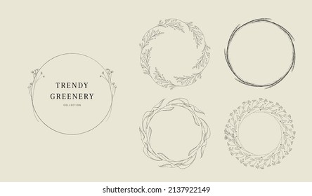 Floral branch and minimalist flowers for logo or tattoo. Hand drawn line wedding herb, elegant leaves for invitation save the date card. Botanical rustic trendy greenery
