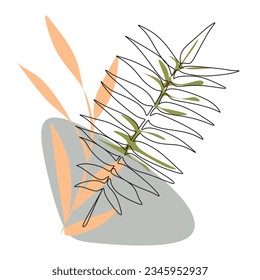 Floral branch and minimalist flowers for logo or tattoo. Abstract outline flowers one line.  Minimal line art. Vector.