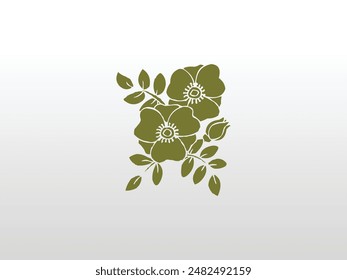 Floral branch and minimalist flowers for logo or tattoo. Hand drawn line wedding herb, elegant leaves for invitation save the date card. Botanical rustic trendy greenery