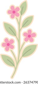 Floral branch with pink blossoms and green leaves
