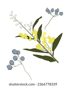 floral branch vector illustration, line art, hand drown vector 