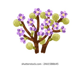 Floral branches with beautiful summer flowers. Spring blooms on tree twig. Abstract botanical decoration, decorative design element. Flat graphic vector illustration isolated on white background