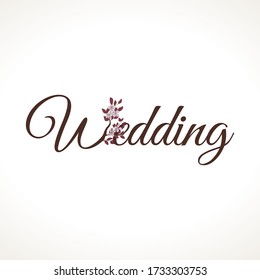 Floral branches as a part of letter w at word wedding. vector 