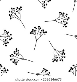 Floral branches seamless pattern doodle vector on white background