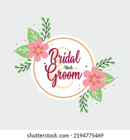 Floral Bridal and groom wedding invitation card and sticker art vector illustration 