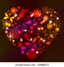 Floral bright Heart, Valentine background, vector