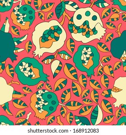 Floral bright new  abstract objects seamless patterns with foliage. Pattern can be used for wallpaper pattern fills surface textures. Vector backgrounds with warm  pale lime shades.