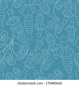 Floral bright new  abstract objects seamless patterns with flowers. Pattern can be used for wallpaper pattern fills surface textures. Vector backgrounds with soft  blue  shades flowers.