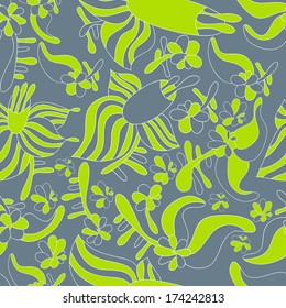 Floral bright new  abstract objects seamless vector patterns with foliage. Pattern can be used for wallpaper pattern fills surface textures. 