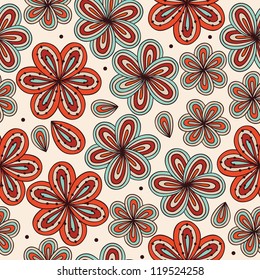 Floral bright ornamental seamless pattern. Decoratove flowers background. Endless ornate texture for prints, crafts, wallpapers. Abstract doodle template