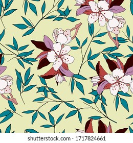 Floral bright pattern for fabric. Hand-drawn vector endless texture with pink flowers for home textiles, dresses and bedding.