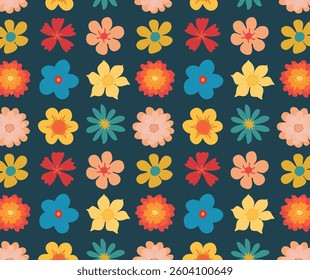 Floral bright pattern. Seamless pattern with cute bright flowers. Floral elements are evenly distributed over the field. Beautiful background for banners. Summer print for printing, web and surfaces.