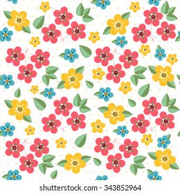 floral bright seamless pattern design simple - vector illustration. Flowers on white background