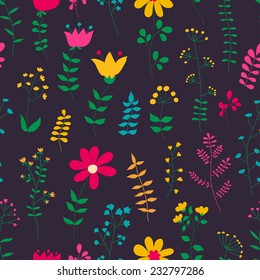 Floral bright seamless pattern. Doodle flowers. Can be used for textile, wallpaper.