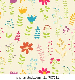 Floral bright seamless pattern. Flowers on dark background. Can be used for textile, wallpaper.