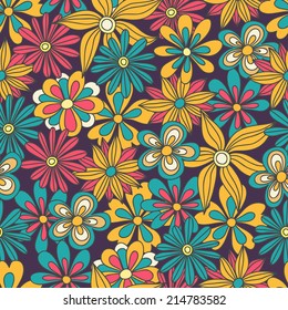 Floral bright seamless vector pattern. Doodle flowers. Can be used for textile, wallpaper.