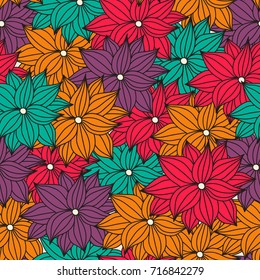 Floral bright seamless vector pattern. Doodle flowers. Can be used for textile, wallpaper.