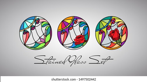 Floral bright stained glass decorative pattern colored mosaic window