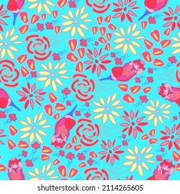 floral bright and vibrant seamless pattern. It is suitable for wrapping, printing, textile, fabric, decoration and many more.