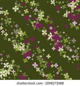 Floral Bright Vivid Holidays Simple Backdrop. Dark Summer Green Greenery Flowers Splatter. Vibrant Pastel Clovers Fourtune Spring Wallpaper. Saint Patrick Nature Purple Lucky Illustration.