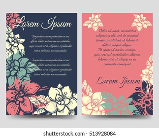Floral brochure flyers template vector illustration. Boho style banners design