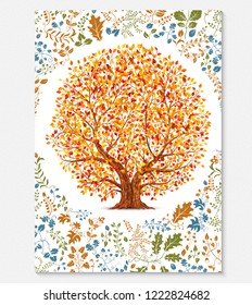 Floral brochure template with autumn tree vector illustration