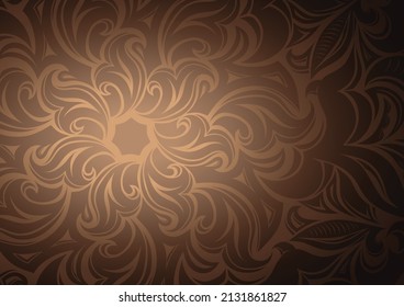 Floral Bronze, Caramel, Chocolate Gradient Wallpaper With Stylized Flowers And Foliage Patterns