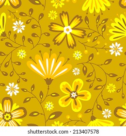 Floral brown abstract seamless pattern