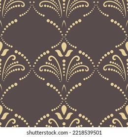 Floral brown and golden vector ornament. Seamless abstract classic background with flowers. Pattern with repeating floral elements. Ornament for wallpaper and packaging