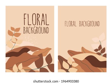 Floral brown terra cotta pastel colored exotic tropical backgrounds for flyer or menu cover or poster design. Vector illustration