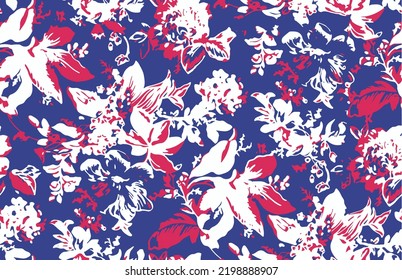 Floral brush repeat strokes seamless pattern background for fashion prints, wrappers, wallpapers, graphics, backgrounds and crafts decorative climbing flowers. tropical plants Sketchy print flowers 