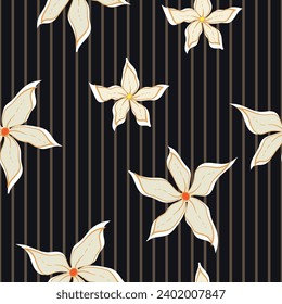 Floral brush stroke seamless pattern with striped textures 